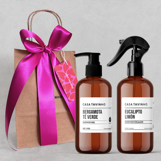 Kit de Regalo - Bolsa de Regalo con Gel de Ducha y Shower Steamer - Bergamota & Té verde - Eucalipto Limón - 245ml - 250ml