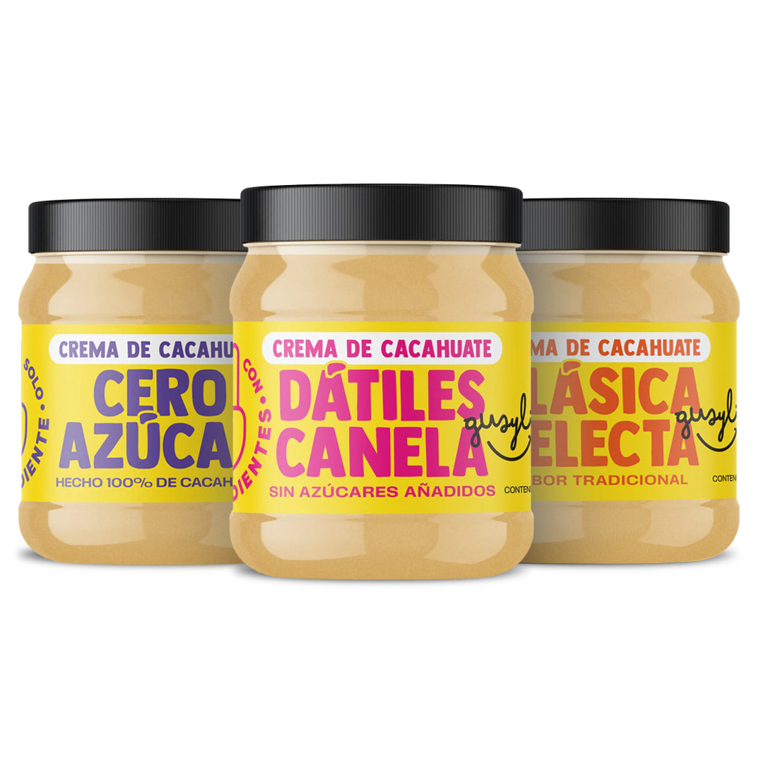 3 Sabores en Combo Crema de Cacahuate - Envío Gratis a México - Sin grasas hidrogenadas, sin colorantes ni conservantes